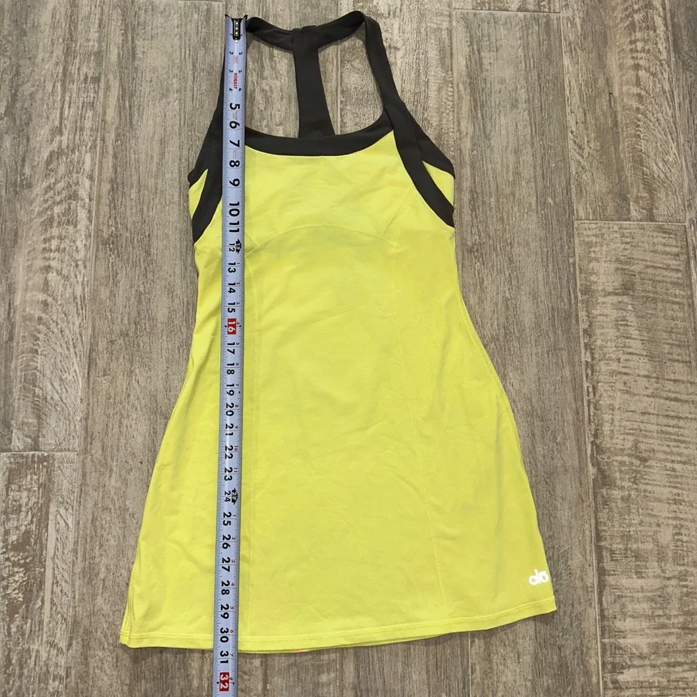 Alo Yoga Neon Yellow Grey Racerback Tennis Athletic Dress Built In Bra Small